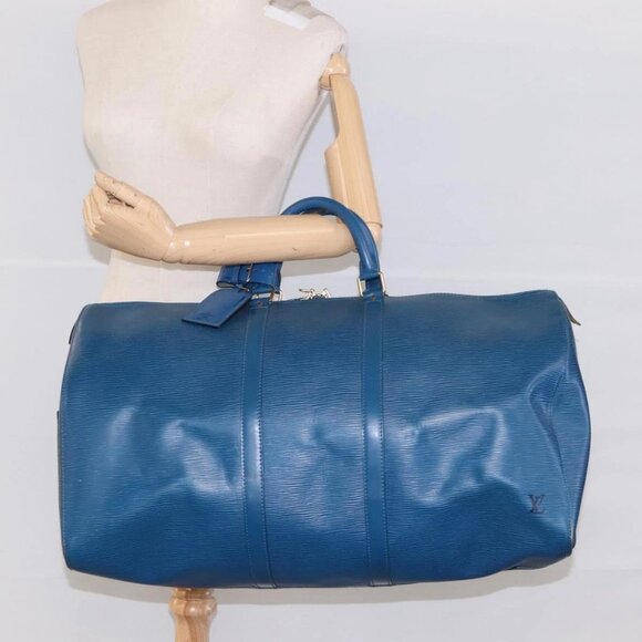 LOUIS VUITTON Epi Keepall 55 Boston Bag Toledo Blue - Picture 1 of 16